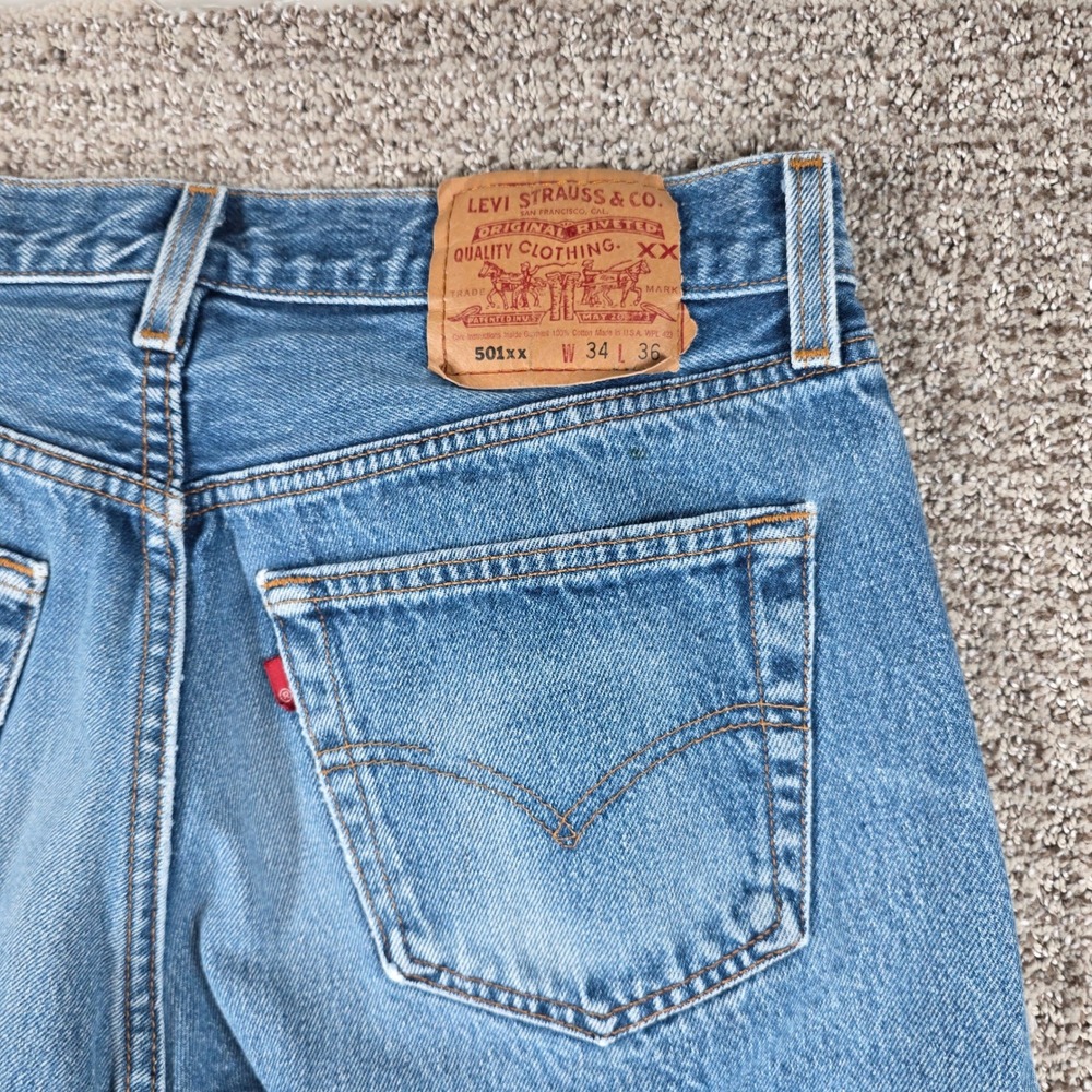 Vintage 90s Levi's 501xx 32x34 Mens Blue Straight Leg Denim Jeans Made in USA - Picture 10 of 14